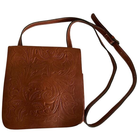 Patricia Nash Handbags - Patricia Nash Tooled Leather Crossbody Brown Floral Embossed Boho Western Bag